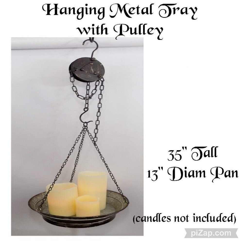 New Hanging Metal Tray with Pulley 35" Tall Primitive Distressed by Millcreek